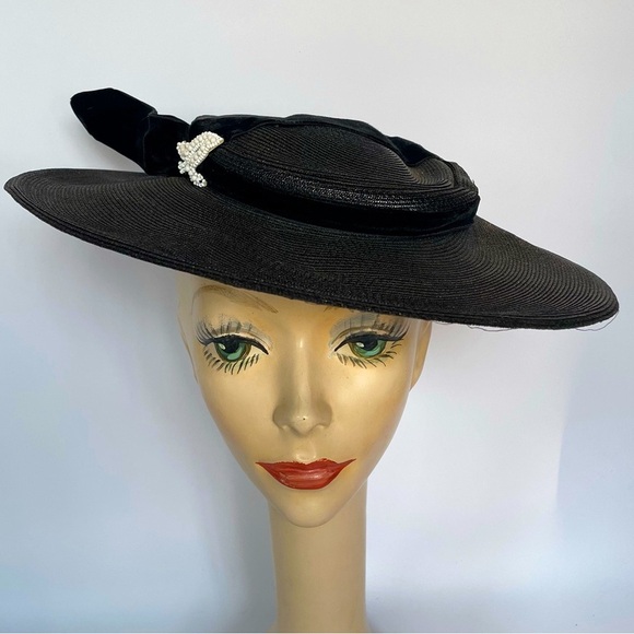 Vintage 50s Wide Brim Tilt Witch Hat - Picture 3 of 9